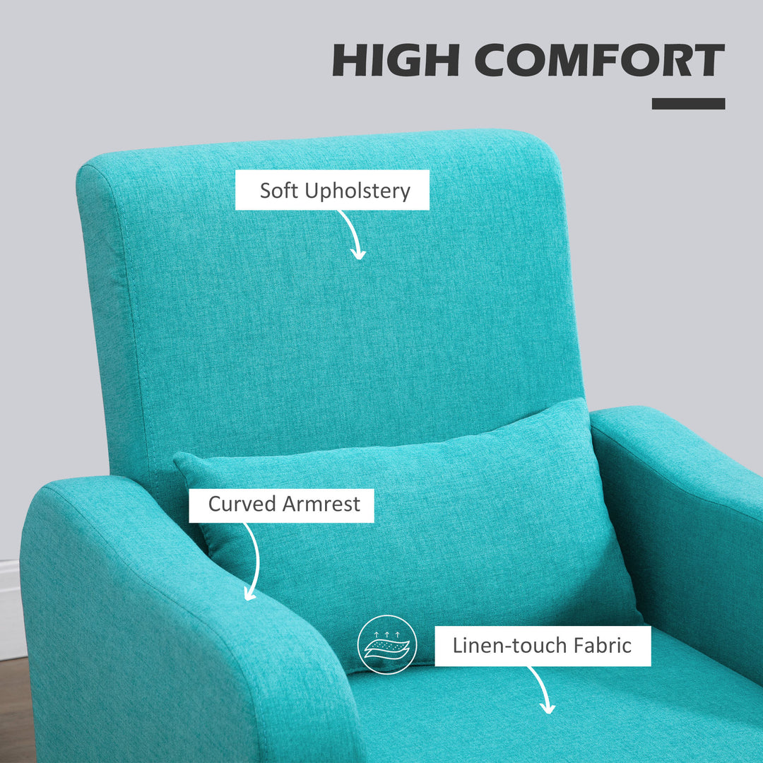 HOMCOM Accent Chair, Linen-Touch Armchair, Upholstered Leisure Lounge Sofa, Club Chair with Wooden Frame, Teal