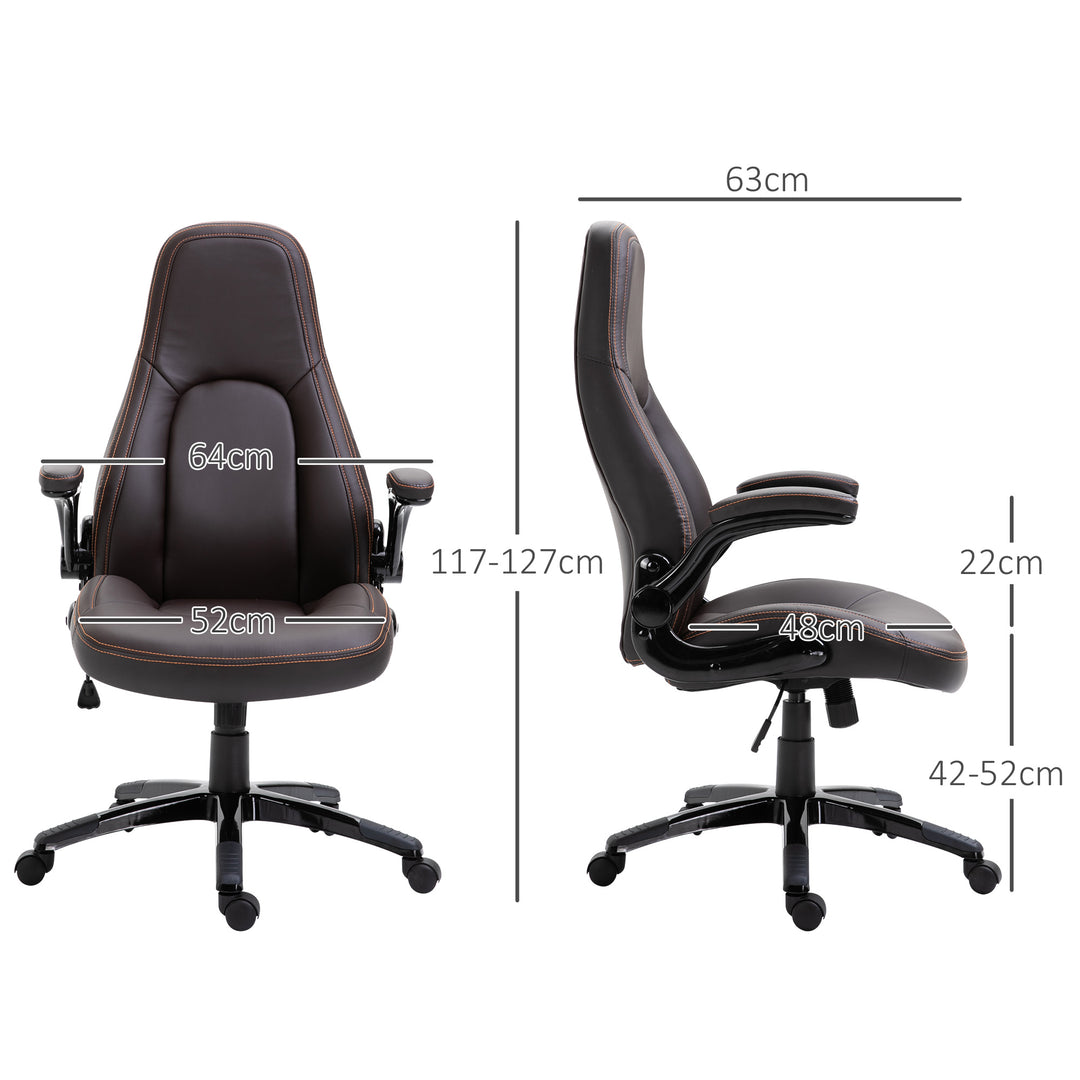 Vinsetto PU Leather Office Chair, Swivel Computer Desk Chair with Adjustable Height, Flip Up Armrests and Tilt Function, Dark Brown