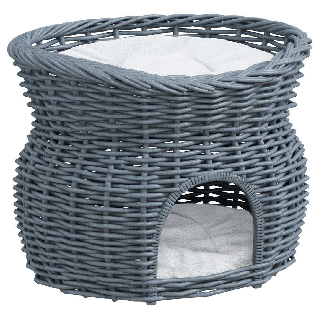 2-Tier Elevated Cat Bed Basket W/Cushion-Grey
