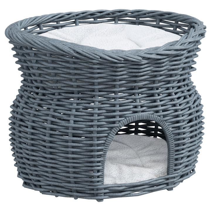 2-Tier Elevated Cat Bed Basket W/Cushion-Grey