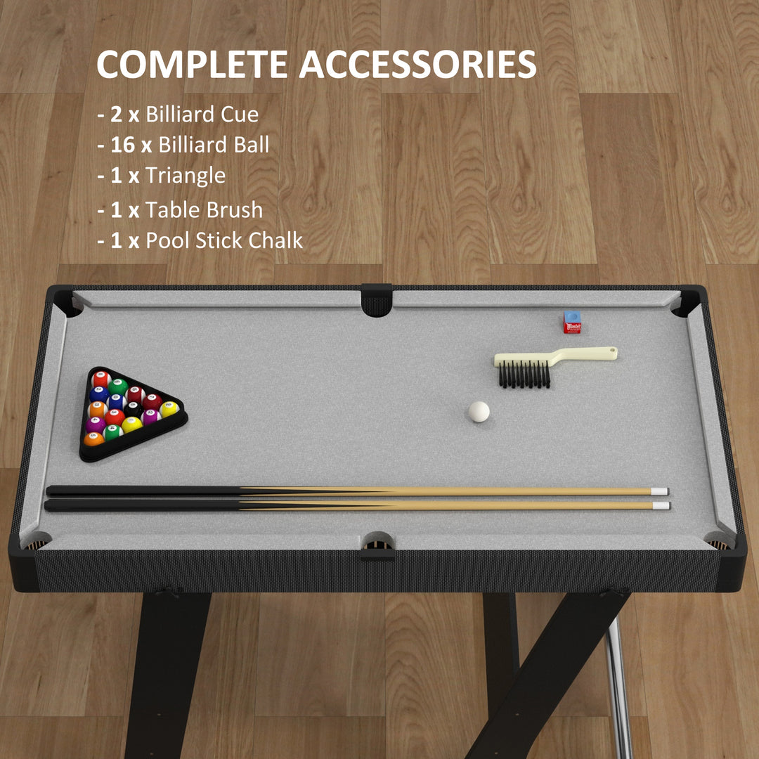 3.5ft Folding Pool Table, Snooker Table with 2 Cues, 16 Balls, Chalk, Triangle, Brush, Grey