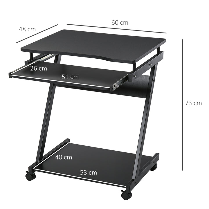 HOMCOM Movable Compact Small Computer Desk with 4 Moving Wheels Sliding Keyboard Tray Home Office Gaming Study Workstation Black