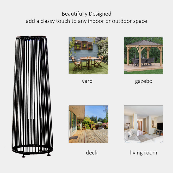 Patio Garden Solar Powered Lights Woven Resin Wicker Lantern Auto On/Off for Porch, Yard, Lawn, Courtyard, Black