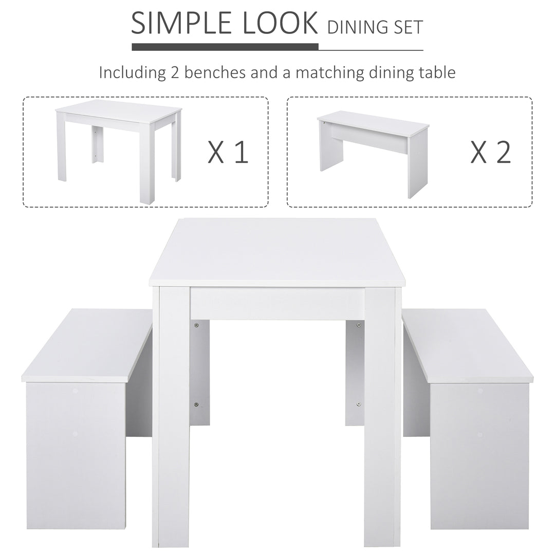 Kitchen Dining Table and 2 Benches Set, Table and Chairs Set for Limited Space, White