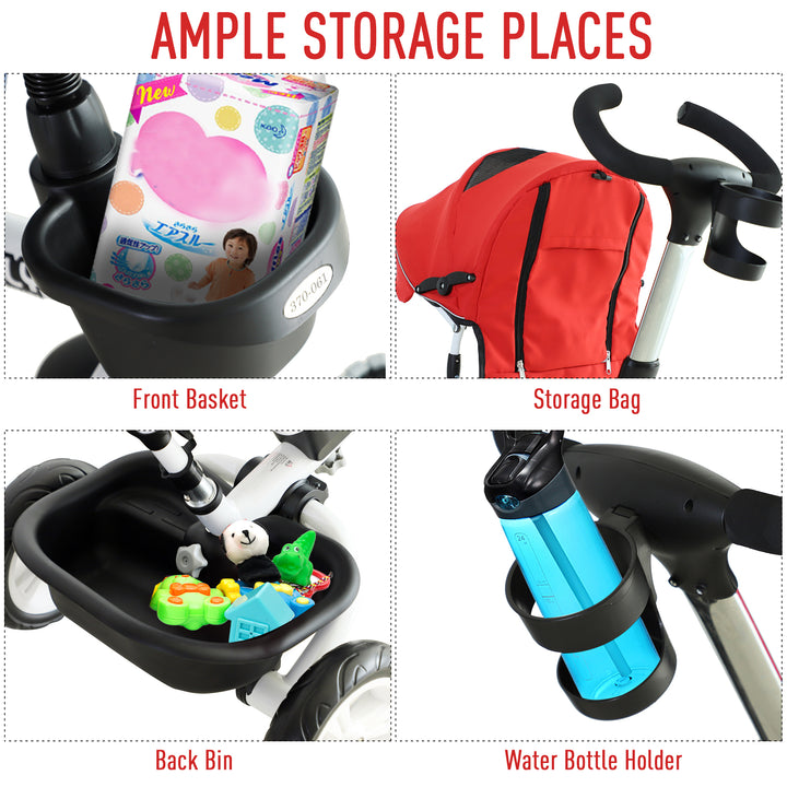 4-in-1 Kids Tricycle Stroller W/ Canopy-Red
