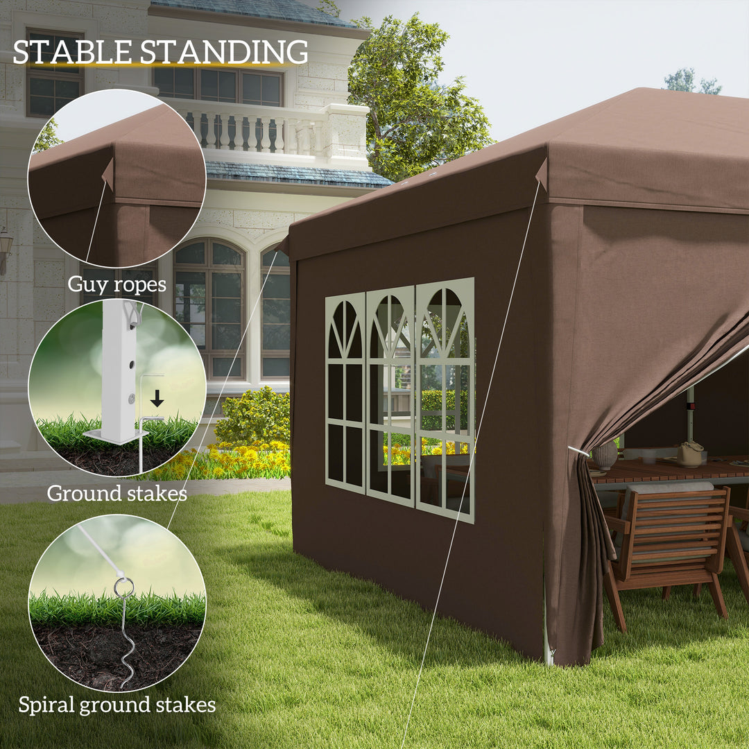 3 x 6 m Pop Up Gazebo with Sides and Windows, Height Adjustable Party Tent with Storage Bag for Garden, Camping, Event, Brown