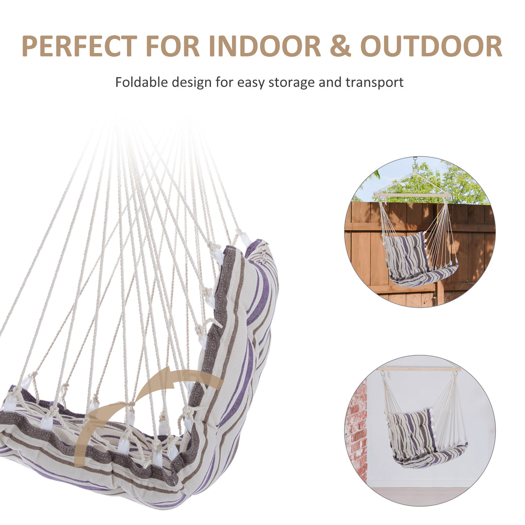 Outsunny Outdoor Hammock Hanging Rope Cushioned Chair Garden Yard Patio Swing Seat Wooden Cotton Cloth (Brown)