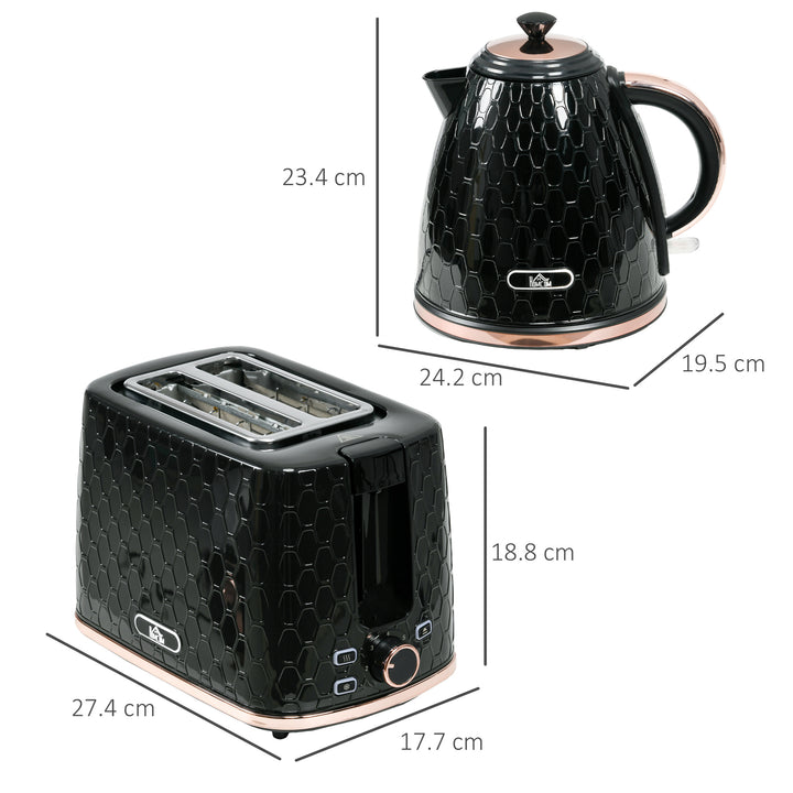 Fast Boil Kettle & 2 Slice Toaster Set, Kettle and Toaster with Auto Shut Off, Browning Controls, 1.7L 3000W Black