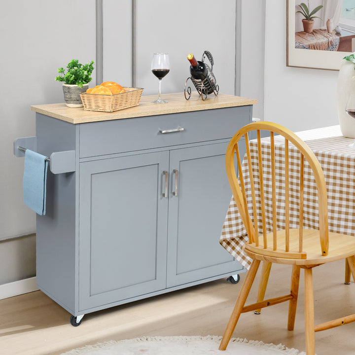 Rolling Kitchen Storage Trolley with Adjustable Shelf and Drawer-Grey