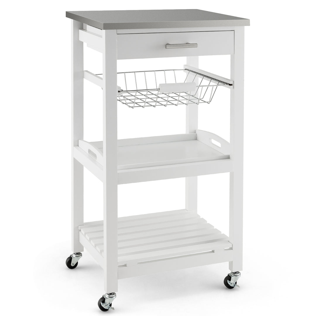 4-Tier Rolling Trolley Cart with Lock Wheels Basket and Drawer