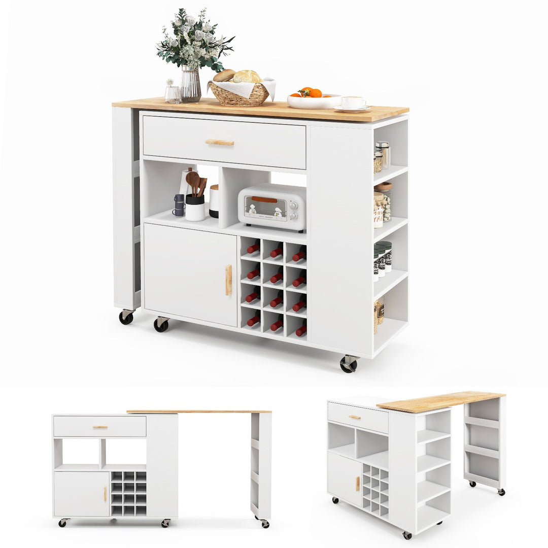 Kitchen Island Cart with Rubber Wood Top-White