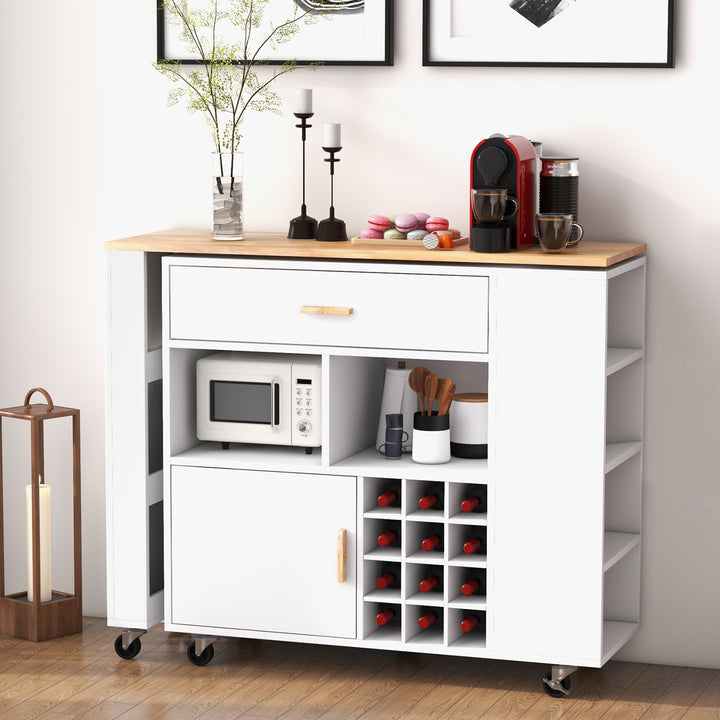 Kitchen Island Cart with Rubber Wood Top-White