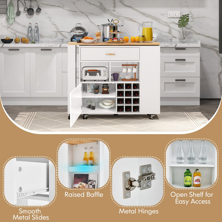 Kitchen Island Cart with Rubber Wood Top-White