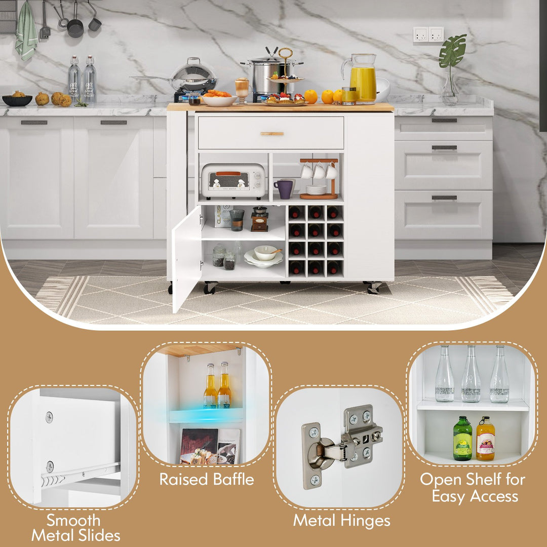 Kitchen Island Cart with Rubber Wood Top-White