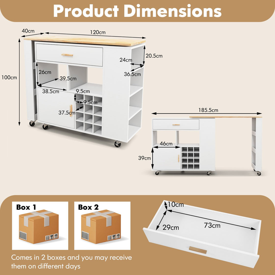 Kitchen Island Cart with Rubber Wood Top-White