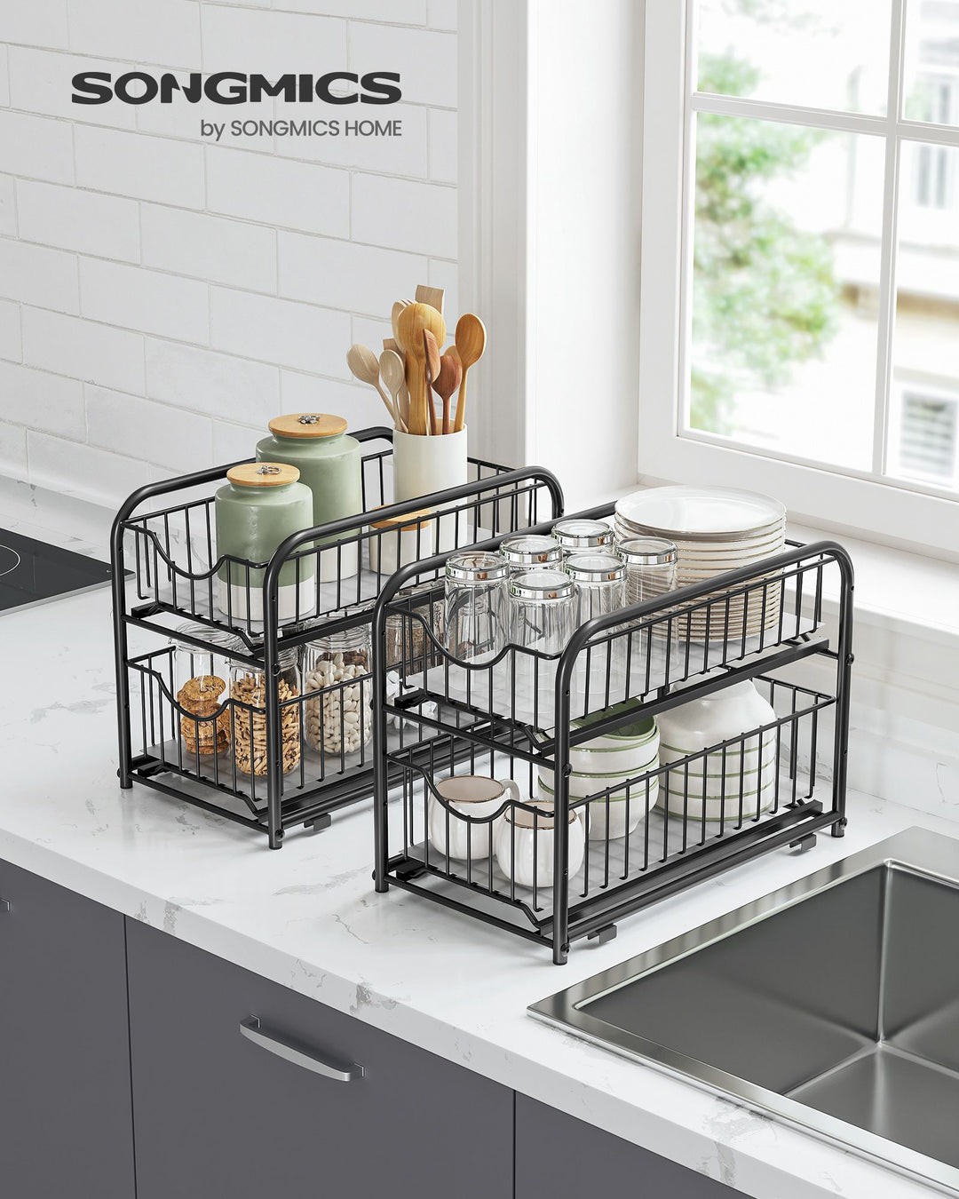 Set of 2 Pull Out Cabinet Organizer - Ink Black
