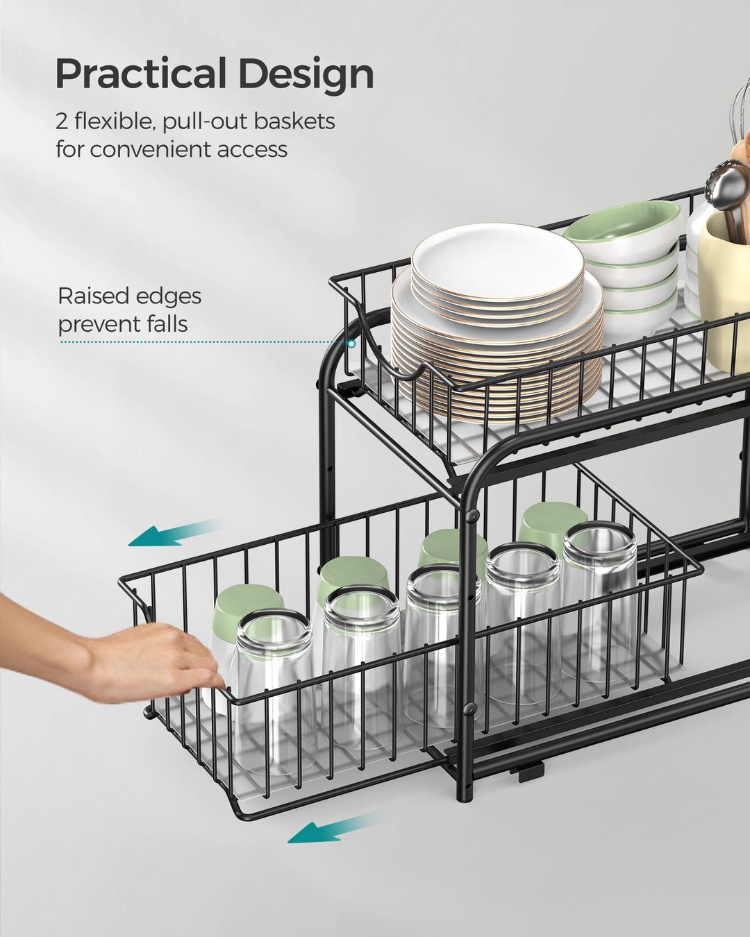 Set of 2 Pull Out Cabinet Organizer - Ink Black