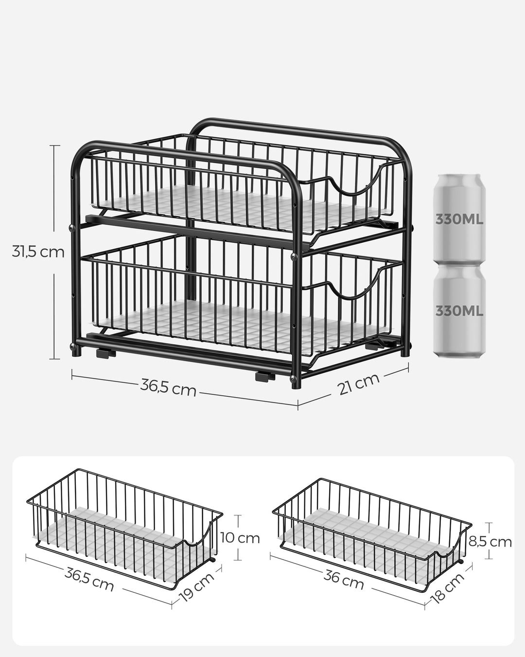 Set of 2 Pull Out Cabinet Organizer - Ink Black