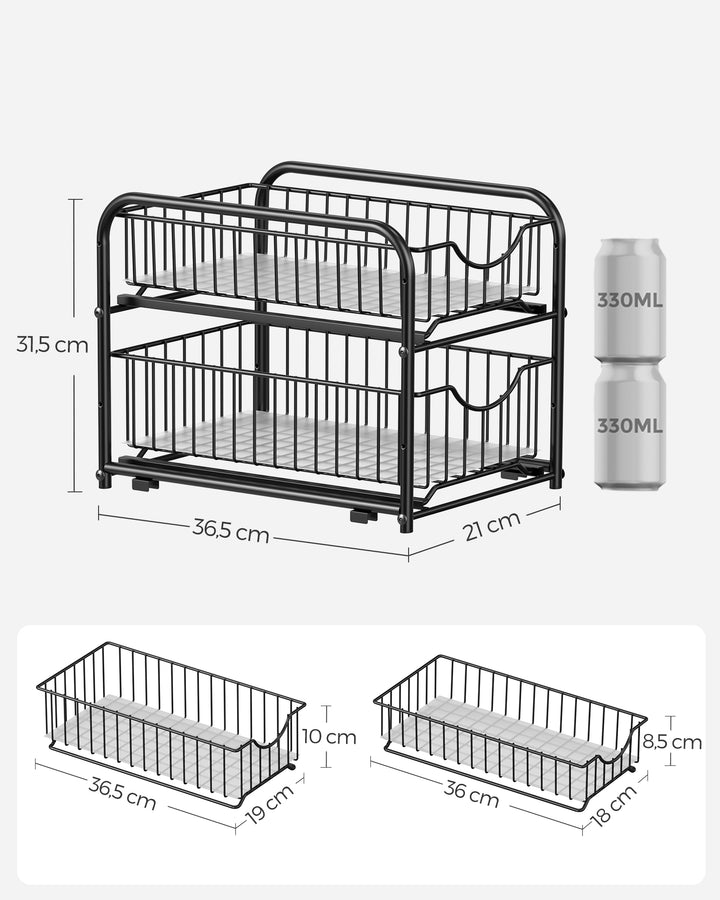 Set of 2 Pull Out Cabinet Organizer - Ink Black