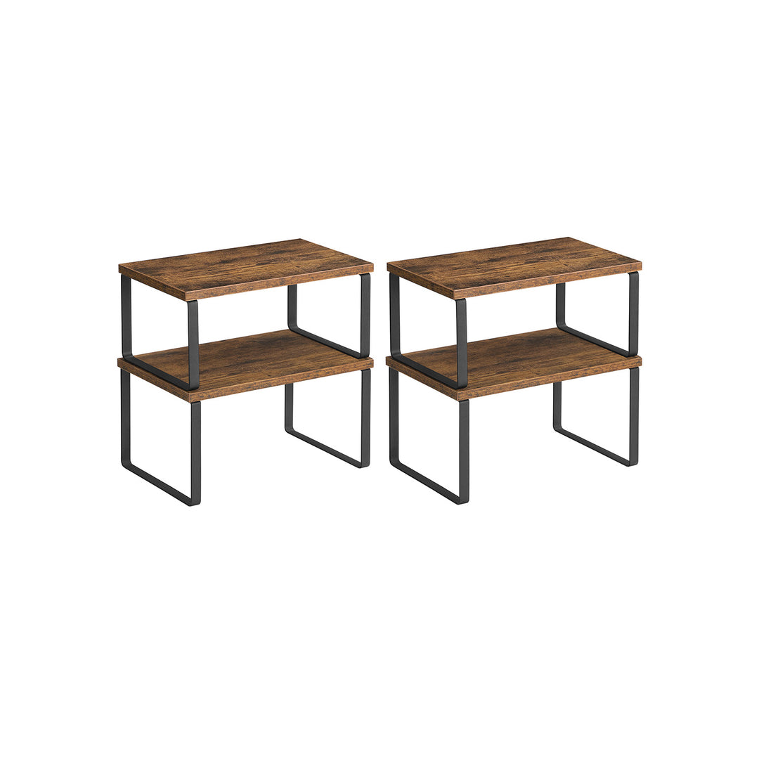 Set of 4 Counter Organizer Shelves for Kitchen - Brown Black