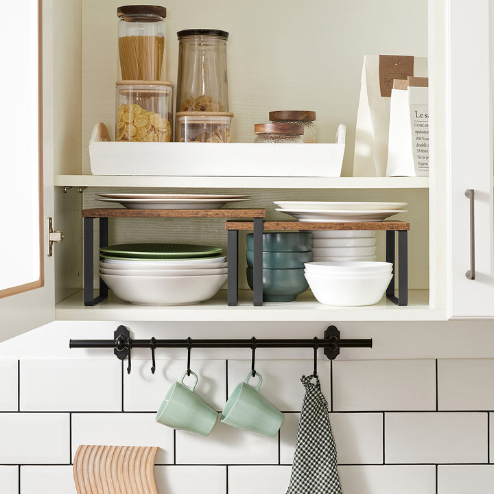 Set of 4 Counter Organizer Shelves for Kitchen - Brown Black
