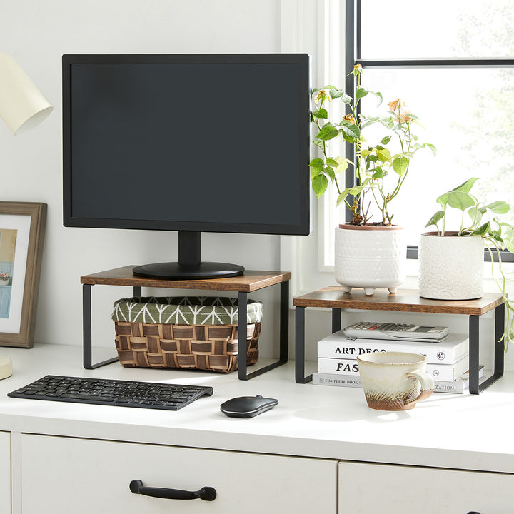 Set of 4 Counter Organizer Shelves for Kitchen - Brown Black