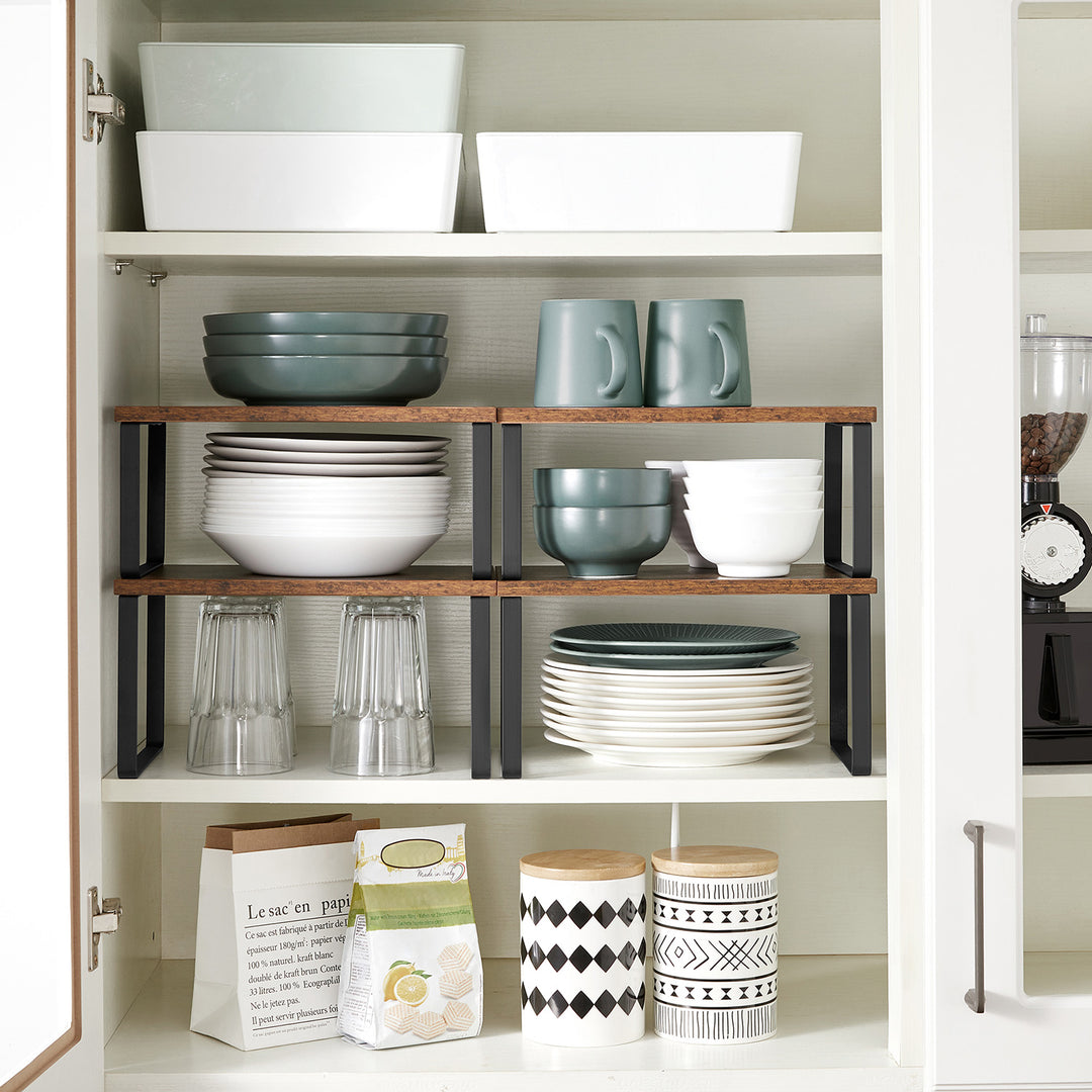 Set of 4 Counter Organizer Shelves for Kitchen - Brown Black