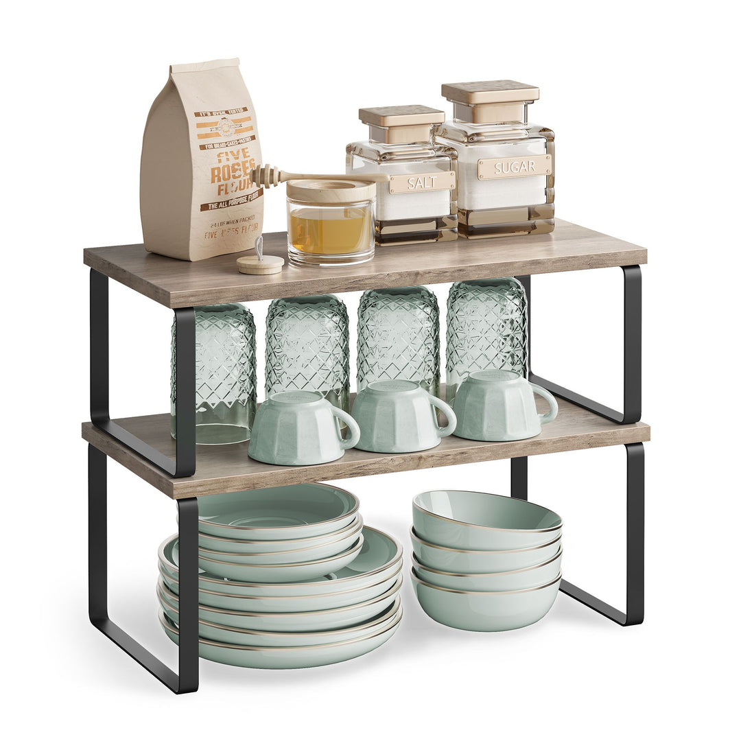 Set of 2 Kitchen Counter Shelves - Ink Black &amp; Heather Greige