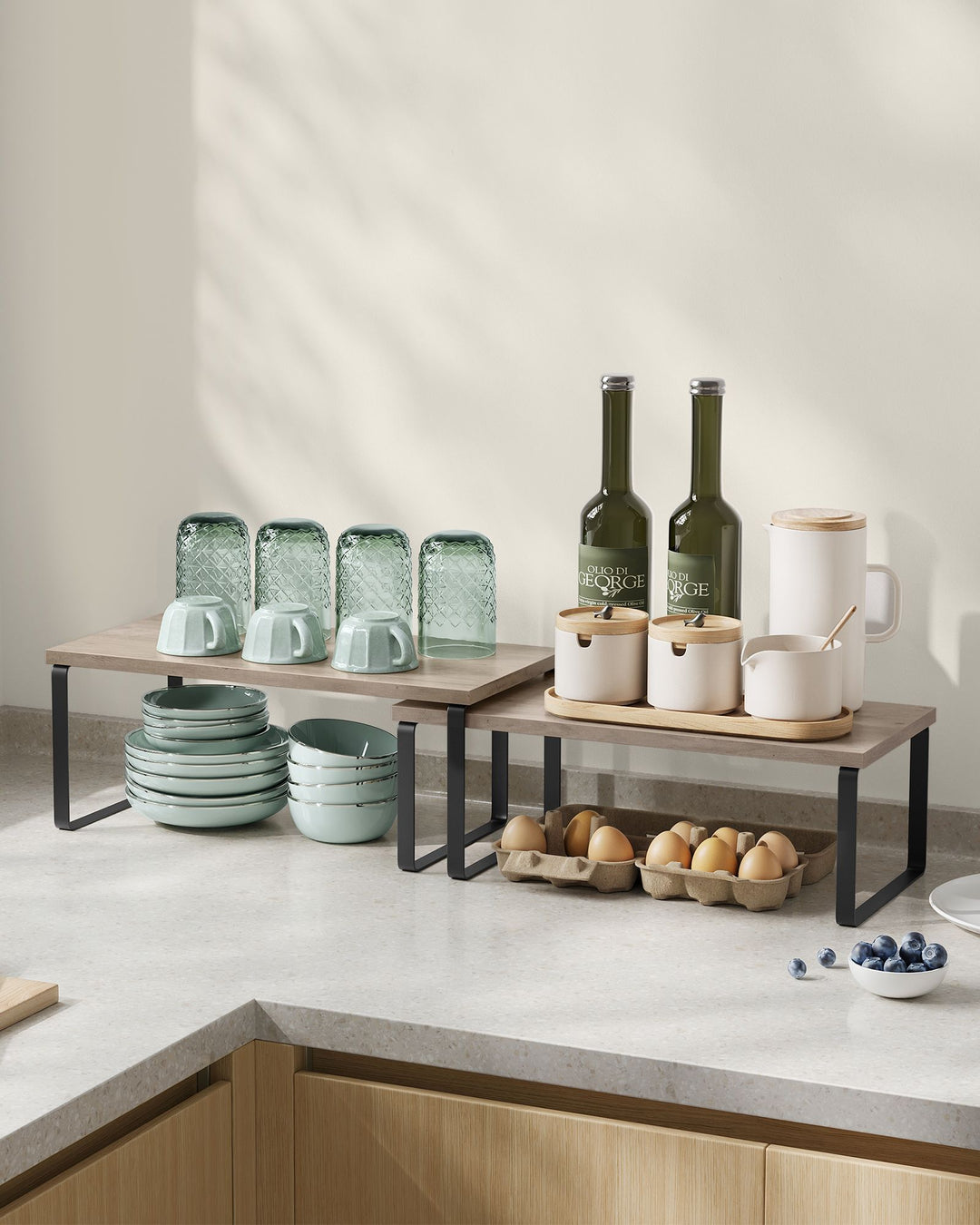 Set of 2 Kitchen Counter Shelves - Ink Black &amp; Heather Greige