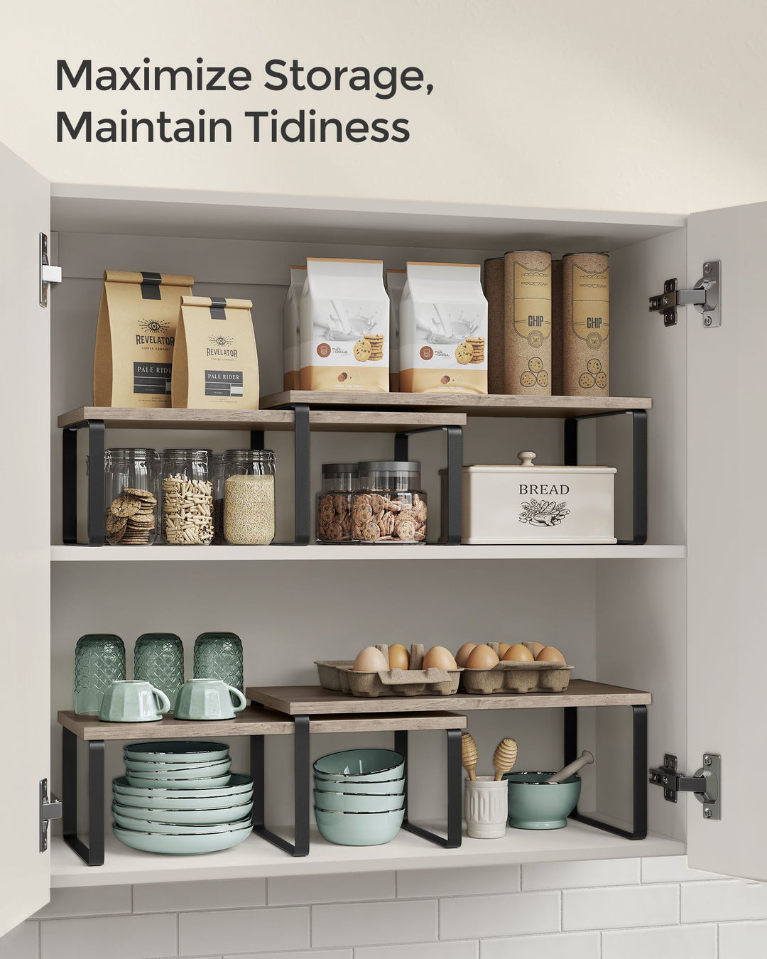 Set of 2 Kitchen Counter Shelves - Ink Black &amp; Heather Greige