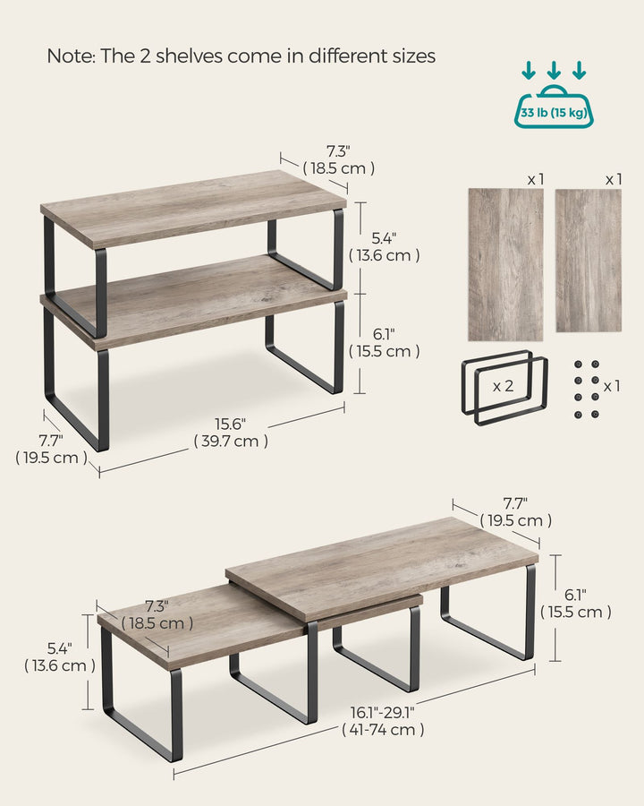 Set of 2 Kitchen Counter Shelves - Ink Black &amp; Heather Greige