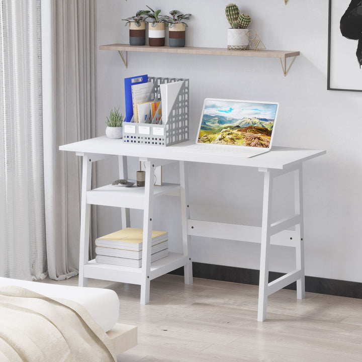 Compact Computer Desk with Storage Shelves Study Table with Bookshelf PC Table Workstation for Home Office Study White