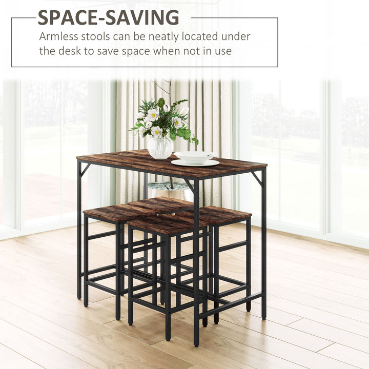 Industrial Rectangular Bar Table Set with 4 Stools for Dining Room, Kitchen, Dinette