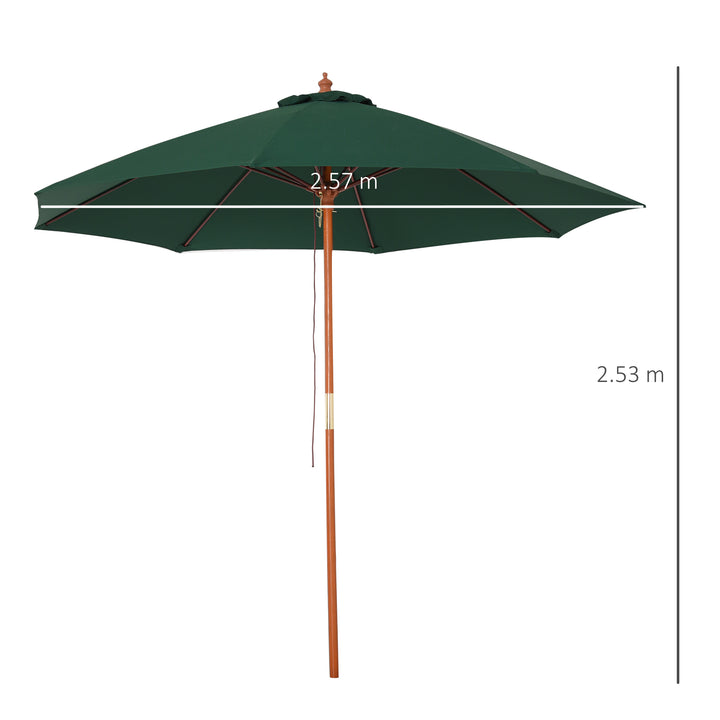 Outsunny 2.5m Wood Garden Parasol Sun Shade Patio Outdoor Market Umbrella Canopy with Top Vent, Dark Green