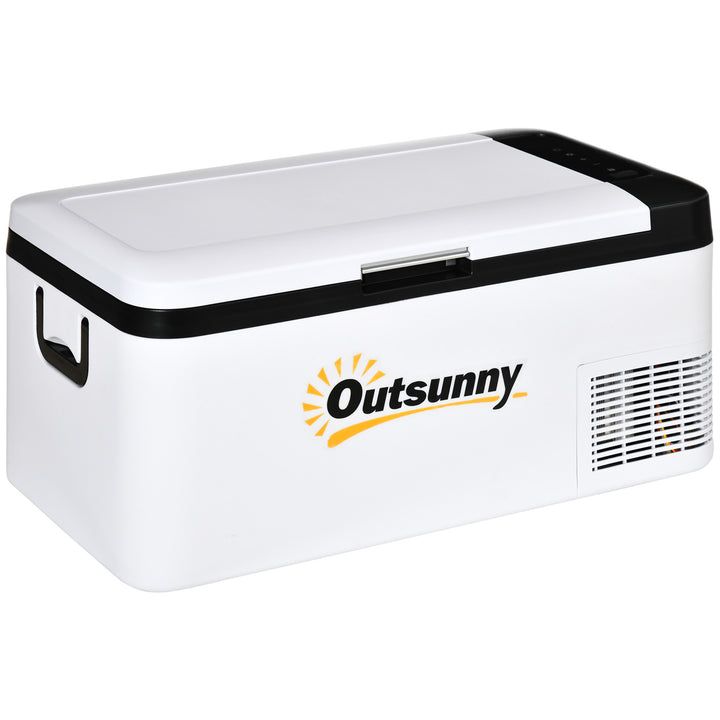 Outsunny 12V Car Refrigerator w/ LED Light & Foldable Handles, 18L Portable Compressor Cooler, Fridge Freezer for Campervan RV Boat Travel