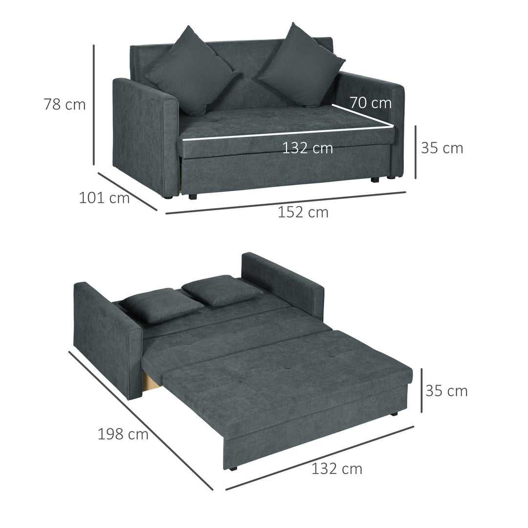 Two Seater Fabric Sofa Bed, 2-in-1 Sofabed with Hidden Storage, Living Room Furniture, Black