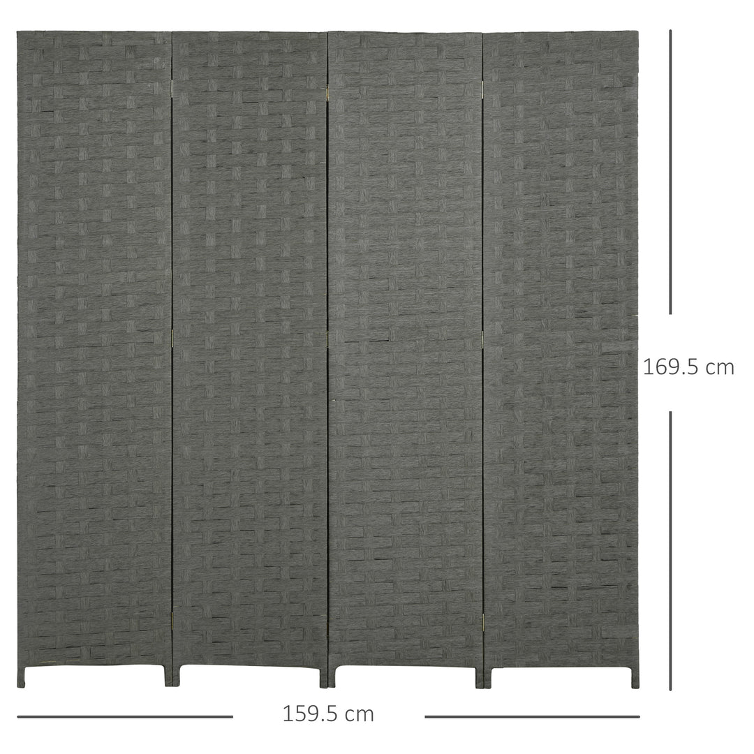 4-Panel Room Dividers, Wave Fibre Freestanding Folding Privacy Screen Panels, Partition Wall Divider for Indoor Bedroom Office, 170 cm, Grey