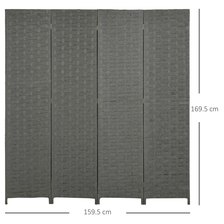 4-Panel Room Dividers, Wave Fibre Freestanding Folding Privacy Screen Panels, Partition Wall Divider for Indoor Bedroom Office, 170 cm, Grey