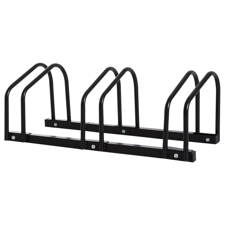 HOMCOM Bike Stand Parking Rack Floor or Wall Mount Bicycle Cycle Storage Locking Stand 76L x 33W x 27H (3 Racks, Black)