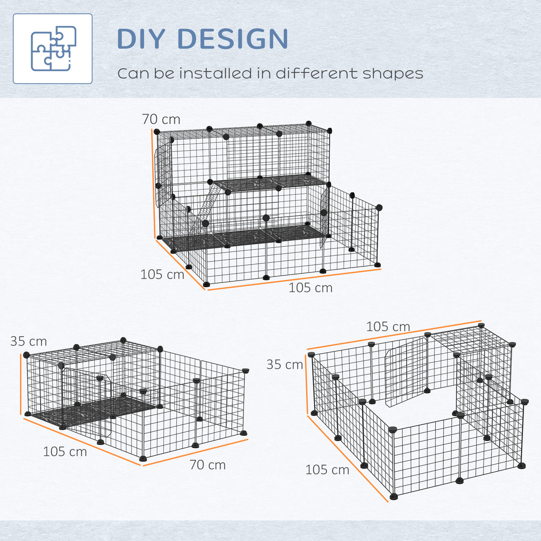 Pawhut 3 Level DIY Pet Playpen Metal Small Animal Cage Guinea Pig Rabbit Ferret Chinchillas Cage 4 Doors Bottom Trays Black