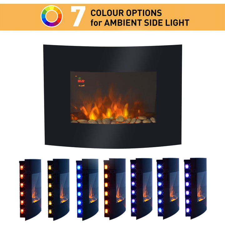 LED Curved Glass Electric Wall Mounted Fire Place, 900/1800W