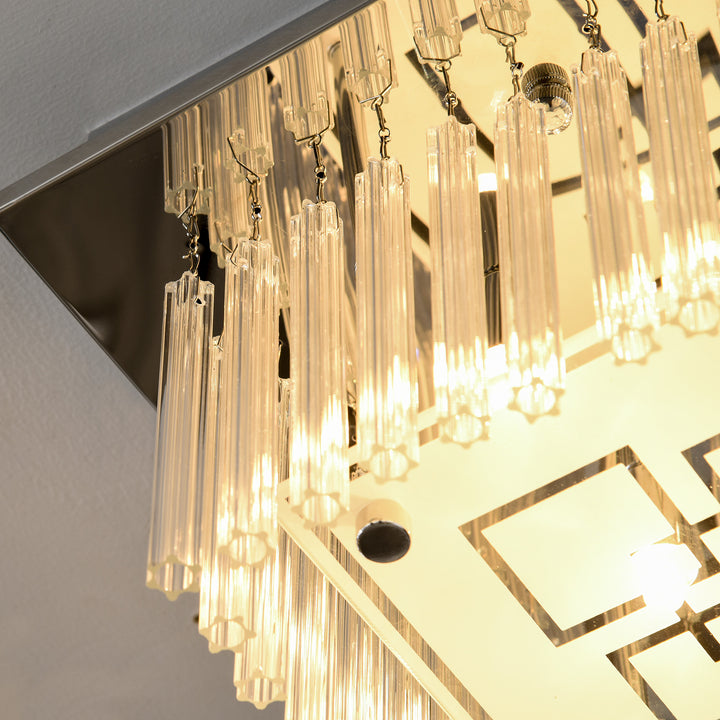 Modern Raindrop K9 Crystal Chandelier, Flush Mount Ceiling Light Fixture, Square Pendant Lamp for Living Room 4 G9 Bulbs Required 32W x 20H cm
