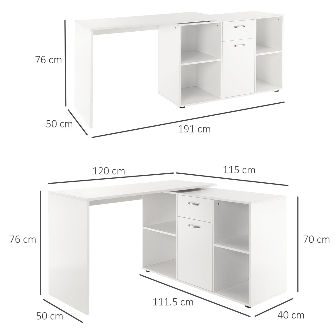 Modern L-Shaped Computer Desk, Laptop PC Corner Table, Home Office Workstation with Spacious Storage, White