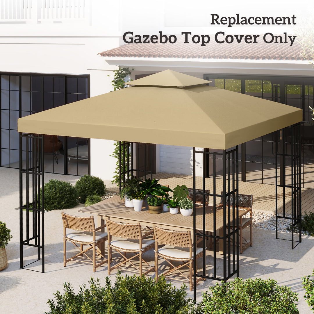 Outsunny 3 x 3(m) Canopy Top Cover Double Tier Gazebo Gazebo Replacement Pavilion Roof Deep Beige (TOP ONLY)