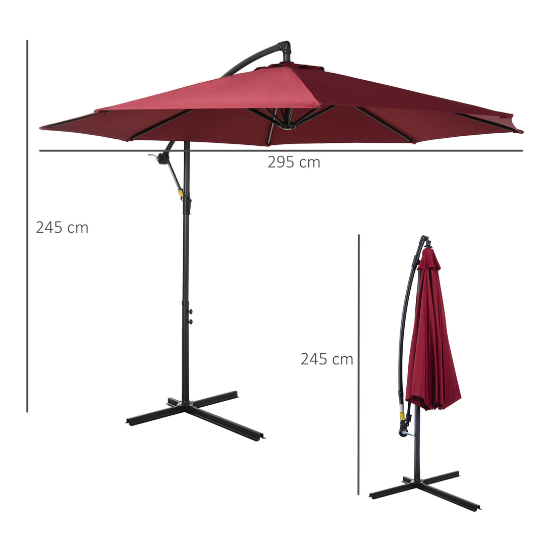 Cantilever Umbrella Parasol Patio Hanging Sun shade Wine Red 3M