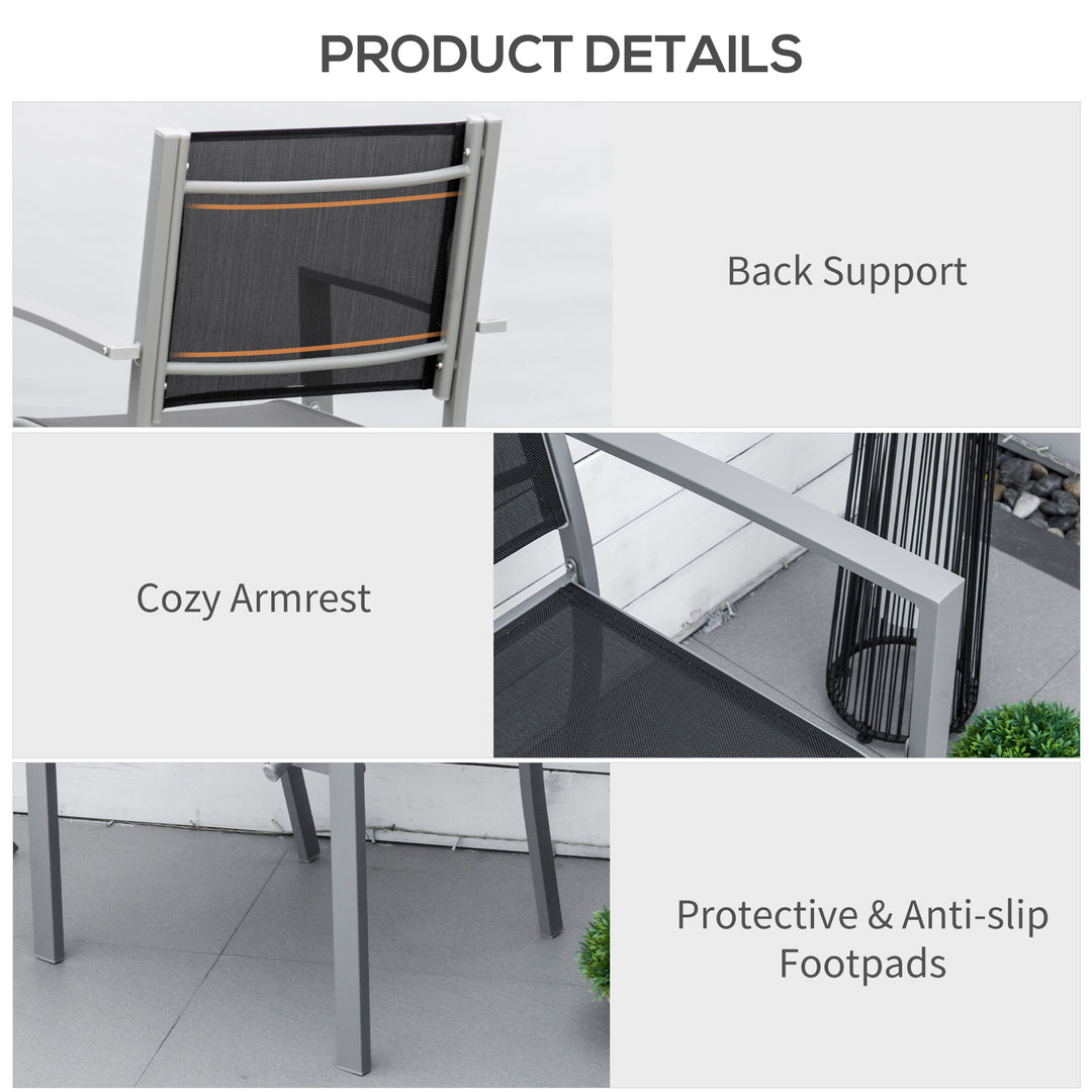 Set Of 2 Outdoor Chairs Square Steel Frame Texteline Seats Foot Caps Mesh Boxy Comfortable Easy Clean Black Grey