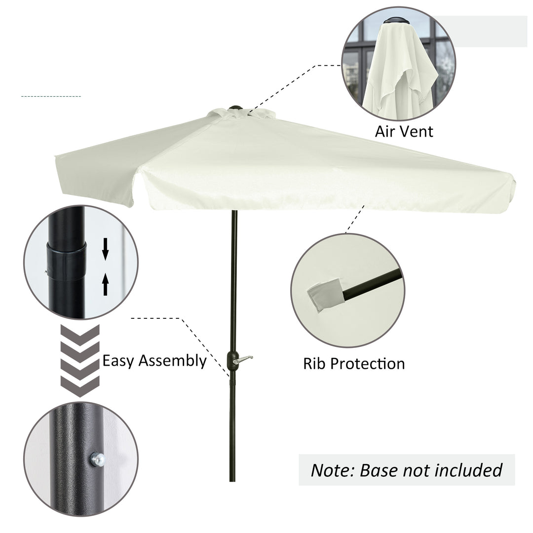 Outsunny 2.3m Half Parasol Semi Round Umbrella Patio Metal Frame Crank Handle for Balcony-- NO BASE INCLUDED, Cream White