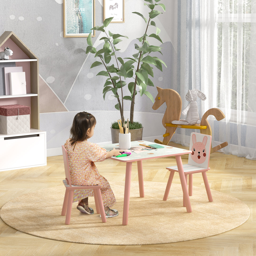 Kids and Table Chairs, Children Desk with Two Chairs, Toddler Furniture Set, for Ages 3-6 Years - Pink