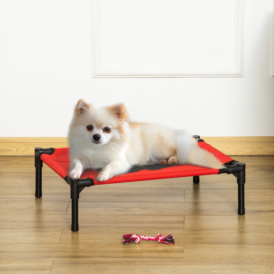 PawHut Elevated Pet Bed Portable Camping Raised Dog Bed w/ Metal Frame Black and Red (Small)