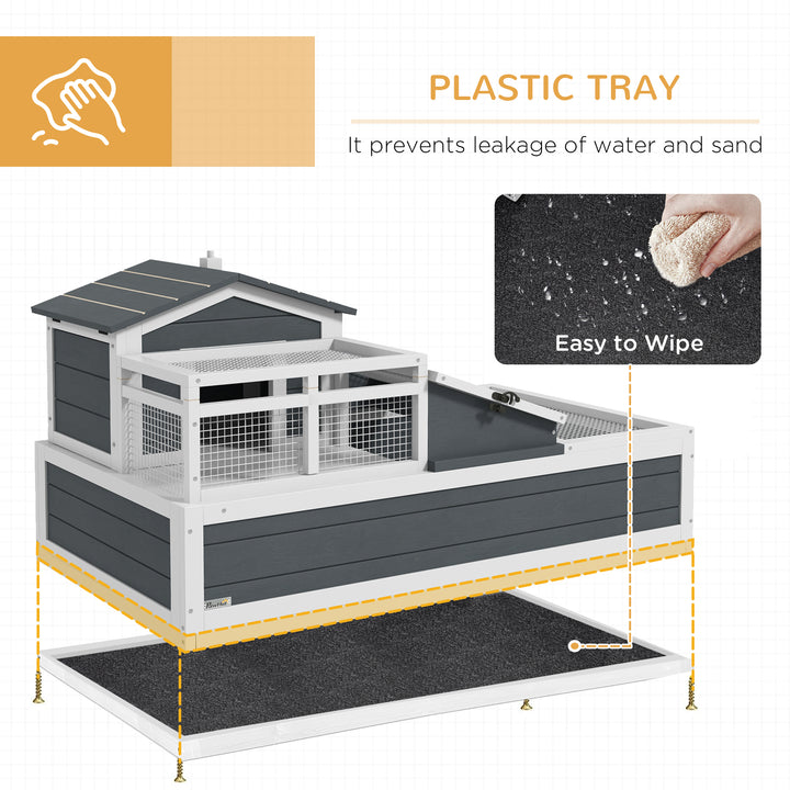 3-Room Tortoise House Habitat w/ Balcony &amp; 2 Stories, Wooden Tortoise Enclosure with Ladder, Tray, Openable Roof